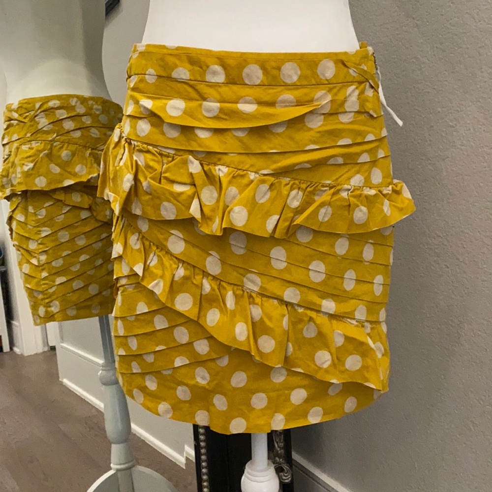 Anthropologie Yellow Polka Dot Ruffle Skirt
